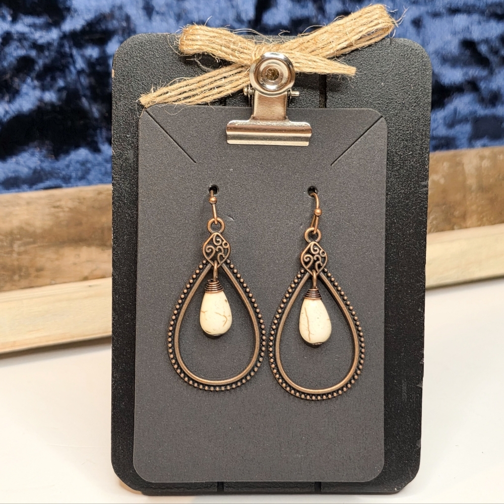 Copper Teardrop Earrings With White Stone Accents Fashion Jewelry Accessories